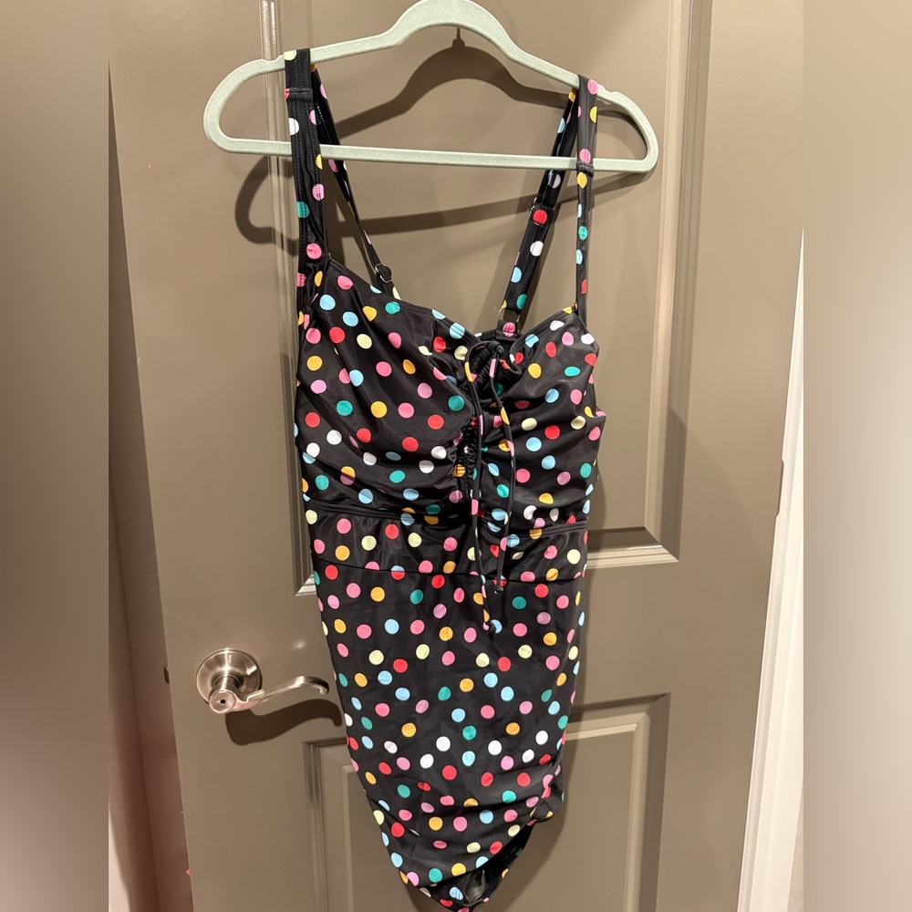 BloomChic Black and Pink One Piece Swimsuit with Ruched Bust 22-24W